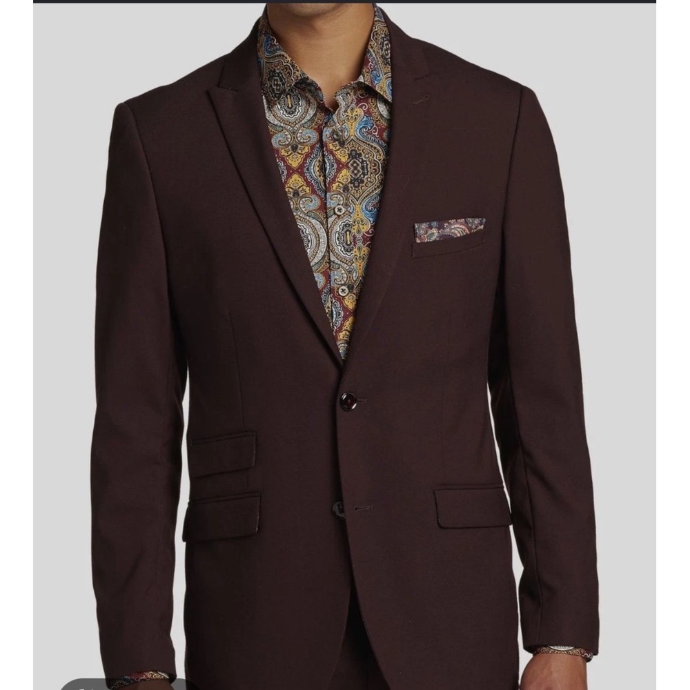 Paisley & Gray Mens Slim Fit Blazer 40R Burgundy Plum Suit Jacket Quiet Luxury